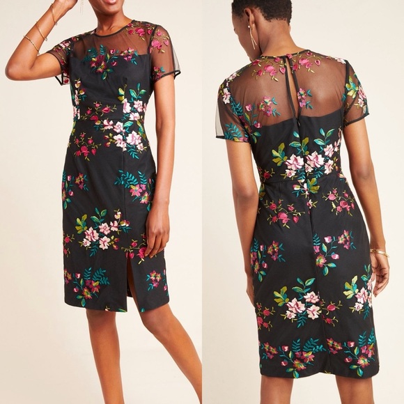 Anthropologie Hitch Talulah Floral Embroidered Mesh Dress - Picture 1 of 8